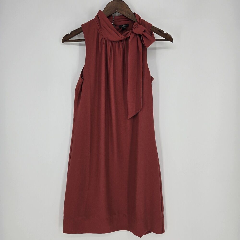 NWT Ann Taylor Sleeveless Tie Neck Shift Dress 2 Minimalist Work Wear